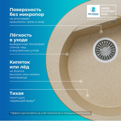 Мойка кухонная POLYGRAN ATOL 520 (опал №328)